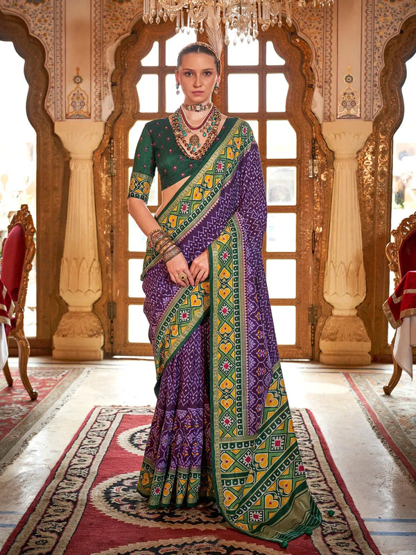 Deep Purple Silk Designer Patola Saree for Festival Wear