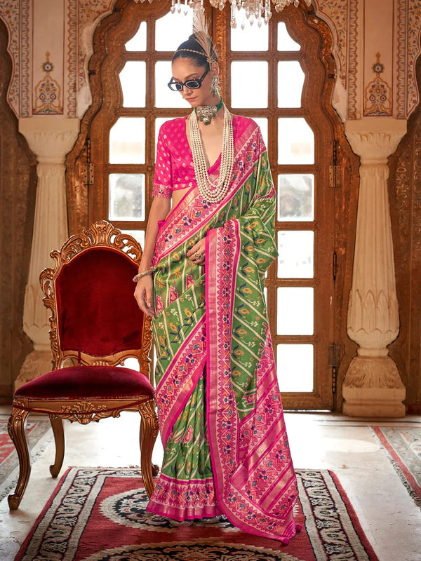 Green Silk Designer Patola Saree for Festival Wear