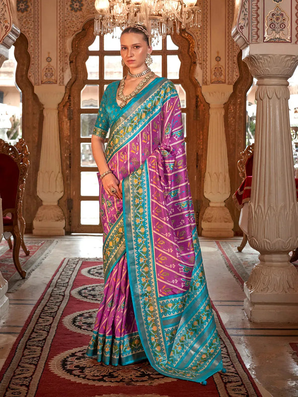 Magenta Silk Designer Patola Saree for Festival Wear