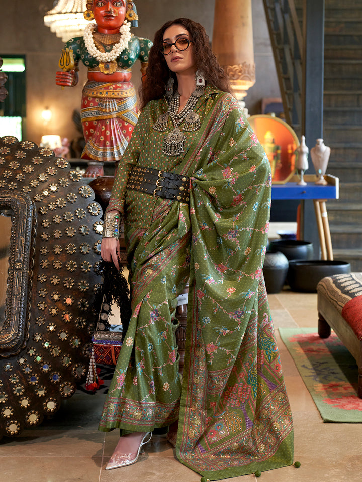 Green Luxury Print Silk Saree for Wedding & Festival