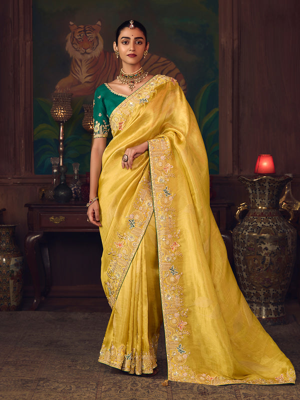 Yellow Silk Saree for Wedding & Festive Occasions | Heavy Embroidery Work