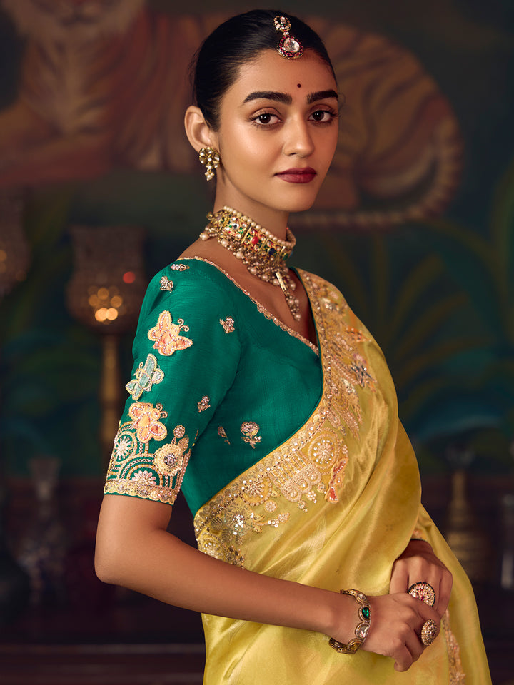 Yellow Silk Saree for Wedding & Festive Occasions | Heavy Embroidery Work
