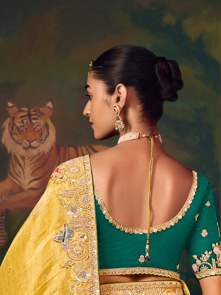 Yellow Silk Saree for Wedding & Festive Occasions | Heavy Embroidery Work