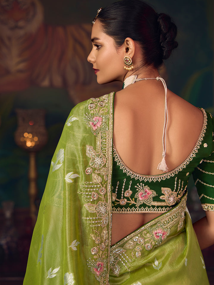 Premium Green Silk Saree with Heavy Embroidery Work | Wedding & Festive Designer Collection