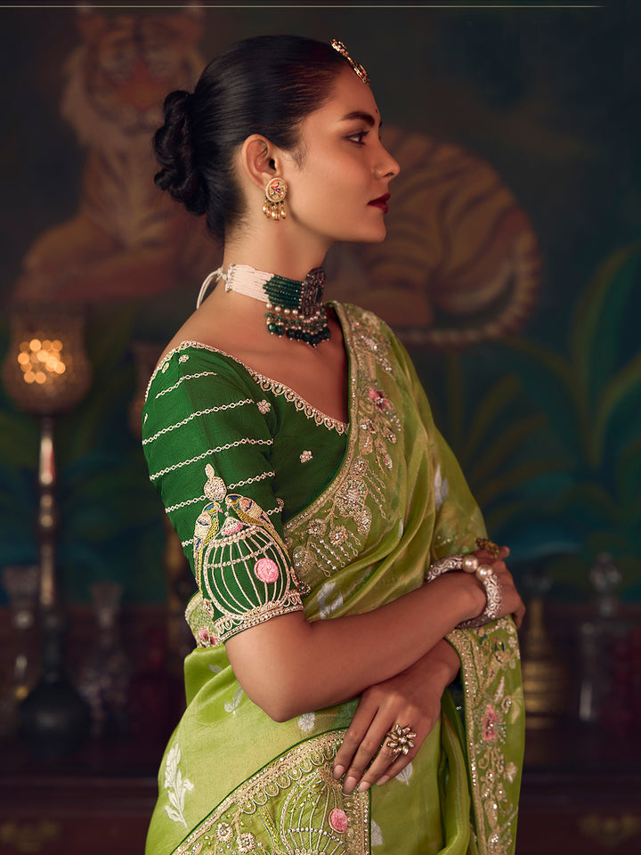 Premium Green Silk Saree with Heavy Embroidery Work | Wedding & Festive Designer Collection
