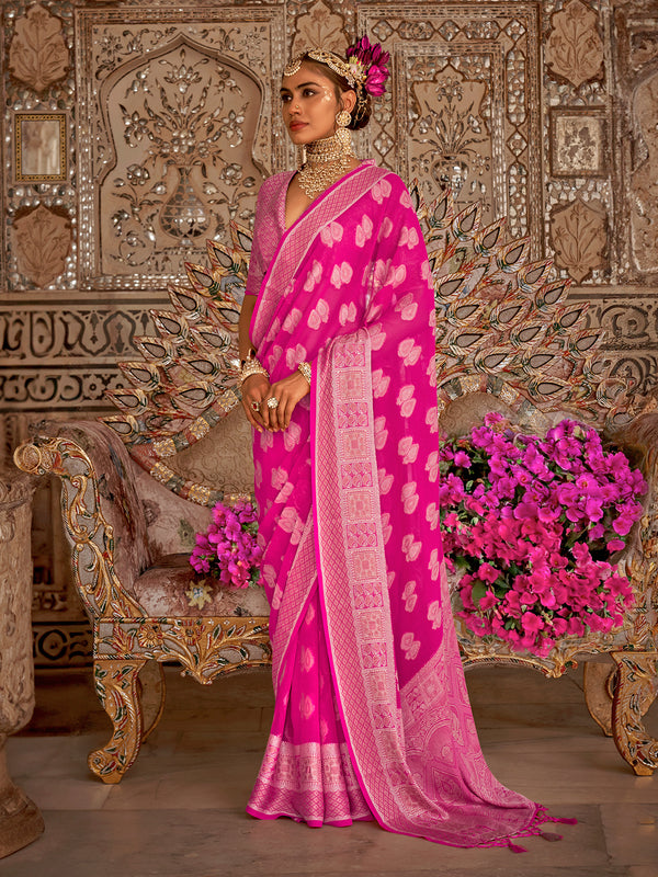 Pink Georgette Silk Saree with Weaving for Festival Wear