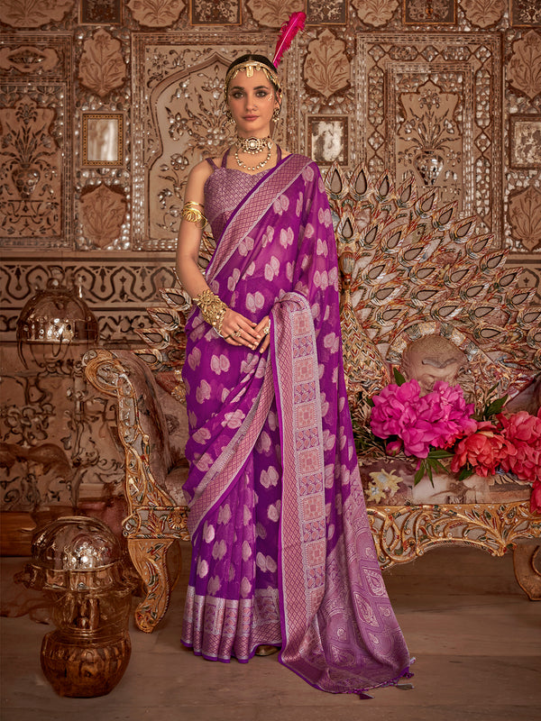 Weaving Purple Designer Georgette Festival Saree