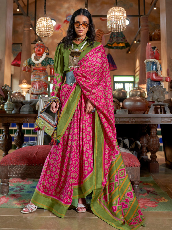 Traditional Pink Silk Patola Saree for Wedding & Festive Wear