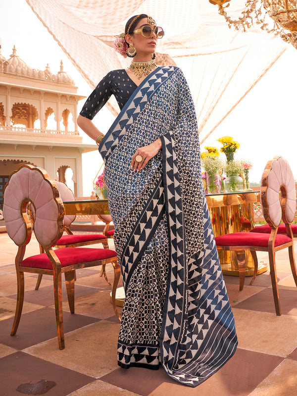 Navy Silk Weeding Wear Traditional Designer Saree