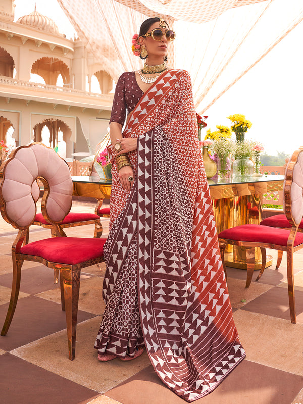 Brown Weeding Wear Traditional Designer Saree