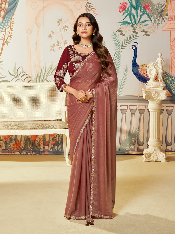 Ginger Moss Satin Silk Organza Saree with Dual Sequin & Hand Embroidery