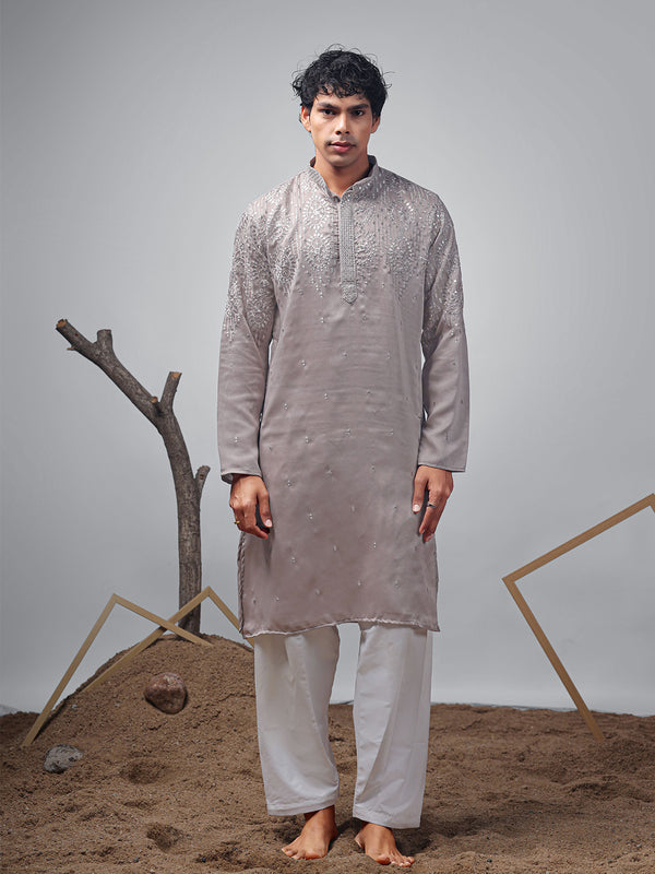 Opium Satin Designer Embroidered Men’s Ceremonial Kurta Set
