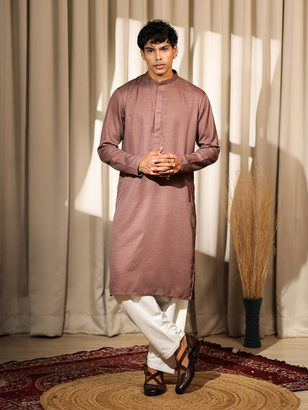 Brown Silk Embroidered Men’s Kurta Set with White Cotton Bottom | Wedding & Ceremonial Outfit