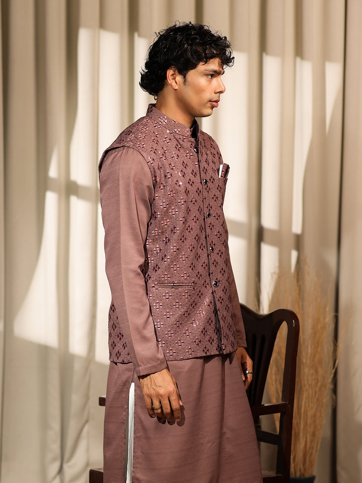 Brown Silk Embroidered Men’s Kurta Set with White Cotton Bottom | Wedding & Ceremonial Outfit