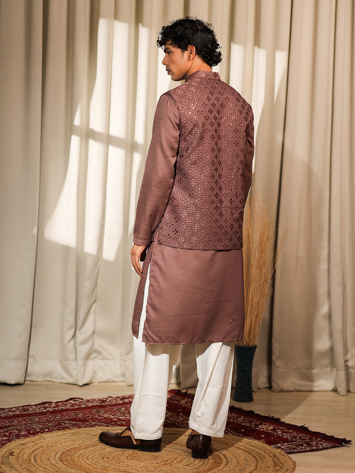 Brown Silk Embroidered Men’s Kurta Set with White Cotton Bottom | Wedding & Ceremonial Outfit