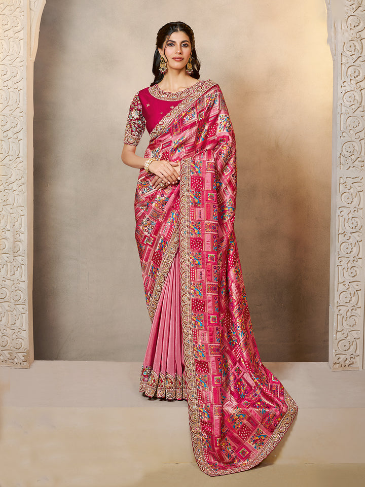 Premium Rani Pure Gajji Jacquard Silk Saree with Multi Embroidery & Handwork | Elegant Designer Party Wear Saree