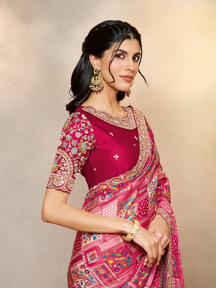 Premium Rani Pure Gajji Jacquard Silk Saree with Multi Embroidery & Handwork | Elegant Designer Party Wear Saree