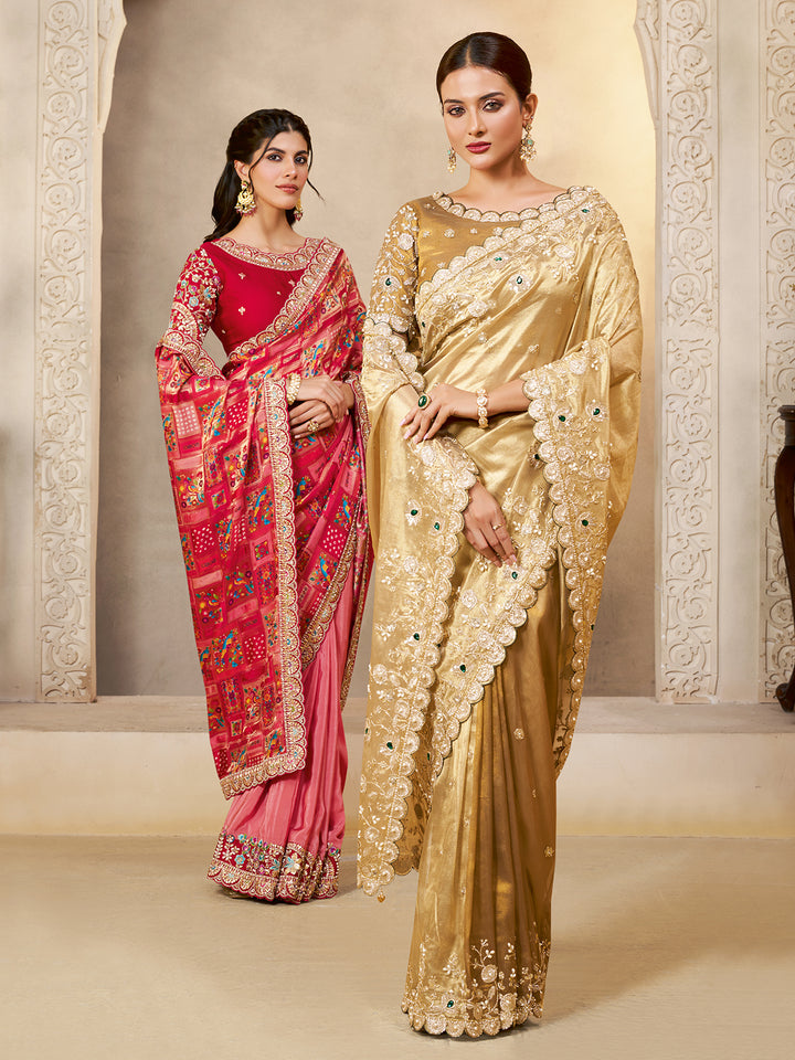 Premium Rani Pure Gajji Jacquard Silk Saree with Multi Embroidery & Handwork | Elegant Designer Party Wear Saree