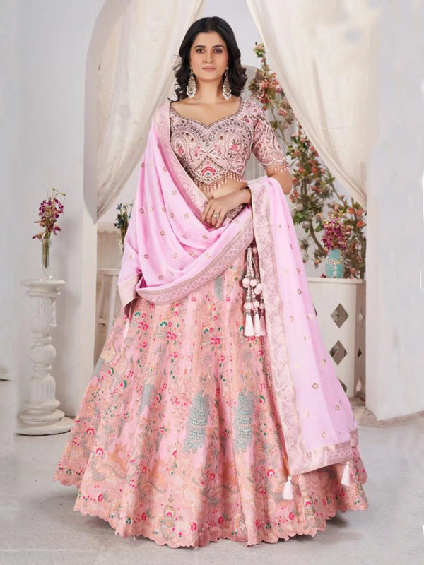 Bridal Peach Designer Jacquard Weeding Lehenga Choli Set