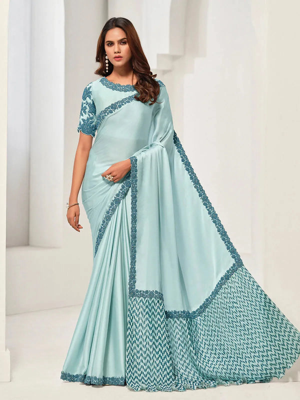 Sky Blue Silk Designer Saree With Jardosi & Sequence work for Any Occasion