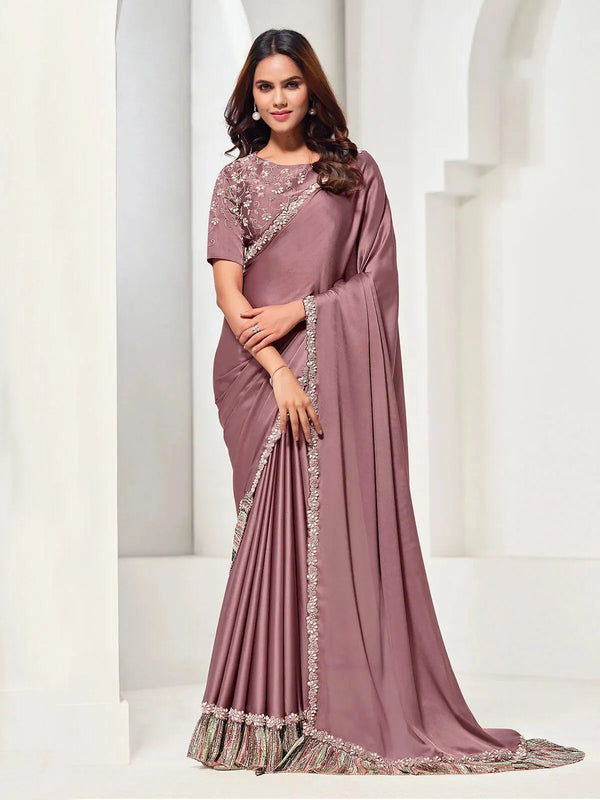 Palm Pink Silk Designer Saree With Sequence Hendwork for Any Occasion