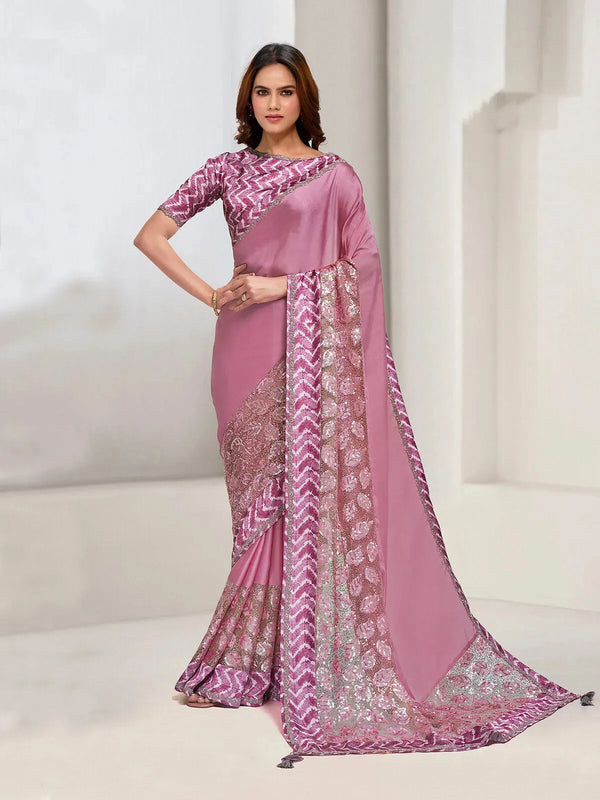 Pink Georgette Silk Designer Saree With Sequence work for Any Occasion