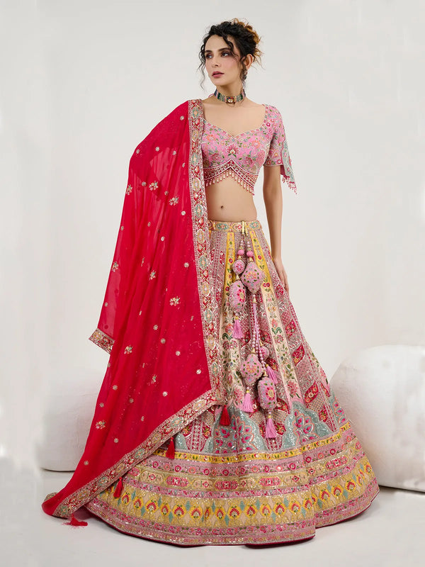 Pink Silk Handwork Bridal Weeding Lehenga Choli