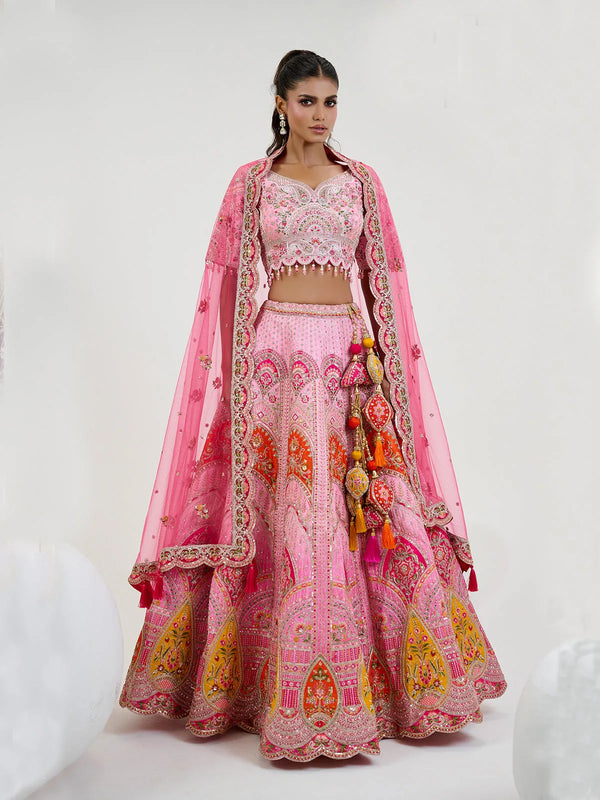 Pink Shades Bridal Designer Silk Weeding Lehenga Choli