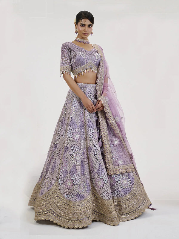 Embroidered Light Purple  Bridal Weeding Silk Lehenga Choli