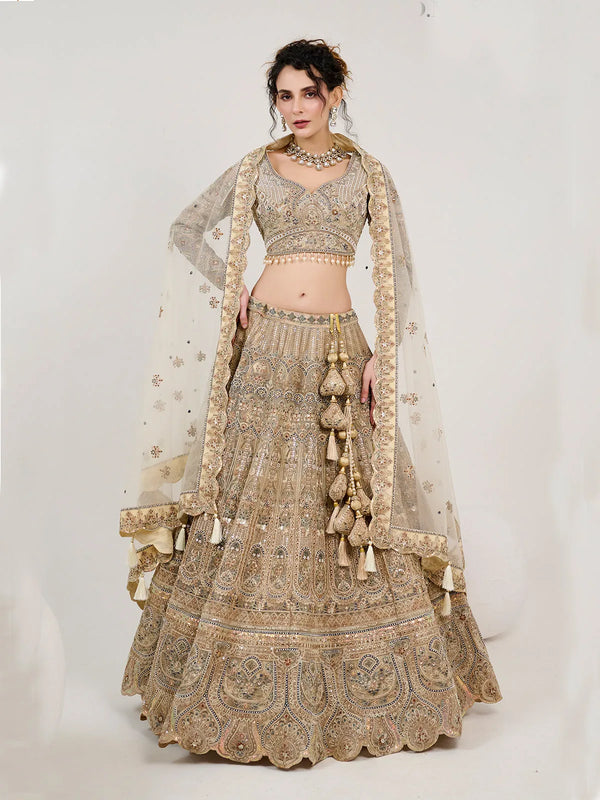 Brown Net Embroidery Bridal Weeding Lehenga Choli