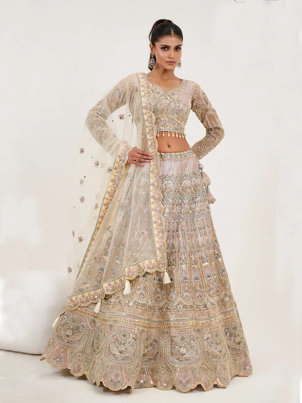 Ivory Net Embroidery Bridal Weeding Lehenga Choli