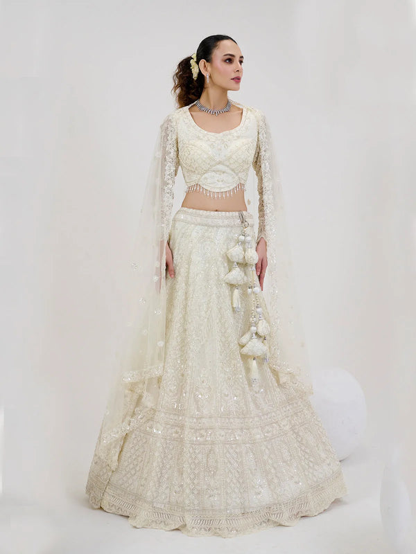 White Net Bridal Designer Silk Weeding Lehenga