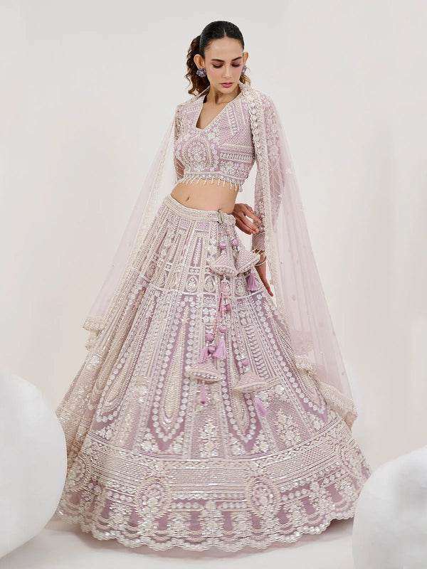 Lavender Fancy Designer Embordered Weeding Lehenga Choli