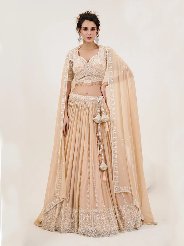 Peach Georgette Silk Embordered Weeding Lehenga Choli