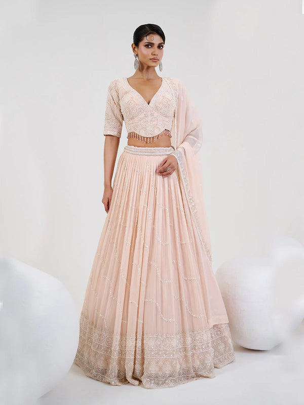 Blush pink Georgette Embordered Weeding Lehenga Choli