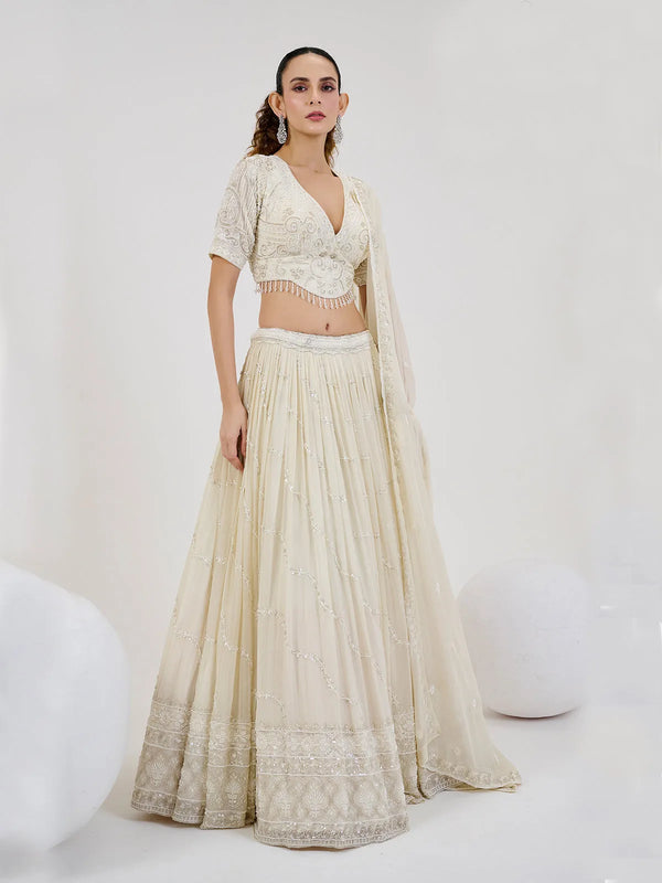 White Georgette Embordered Weeding Lehenga Choli