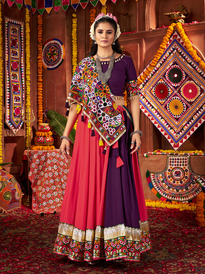 Navratri Special Kutchi Work Multicolor Lehenga Choli Set – Mirror Work, Lampi Border & Viscose Cotton Fabric
