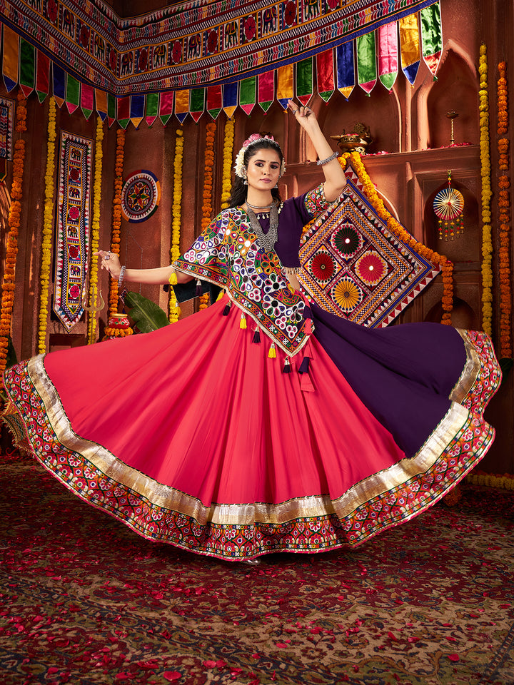 Navratri Special Kutchi Work Multicolor Lehenga Choli Set – Mirror Work, Lampi Border & Viscose Cotton Fabric