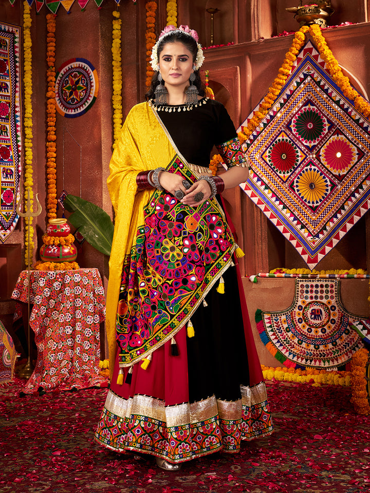 Navratri Special Multicolor Lehenga Choli Set in Viscose Cotton with Mirror, Kutchi & Lampi Work – Traditional Garba Outfit for Women