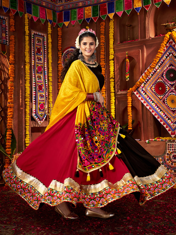 Navratri Special Multicolor Lehenga Choli Set in Viscose Cotton with Mirror, Kutchi & Lampi Work – Traditional Garba Outfit for Women