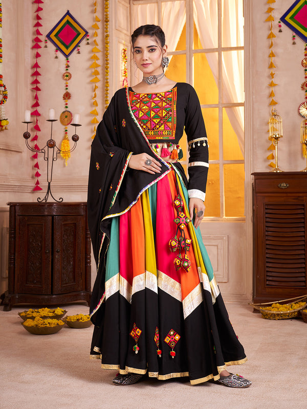Stylish Black Lehenga Choli for Navratri – Thread & Mirror Work | Viscose Cotton