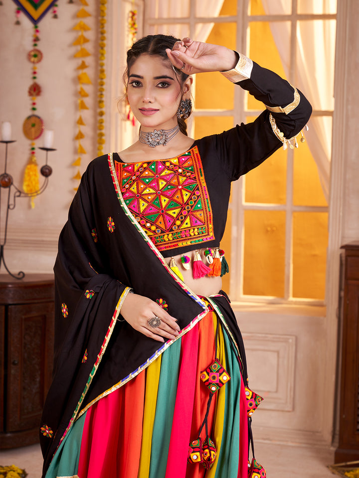 Stylish Black Lehenga Choli for Navratri – Thread & Mirror Work | Viscose Cotton
