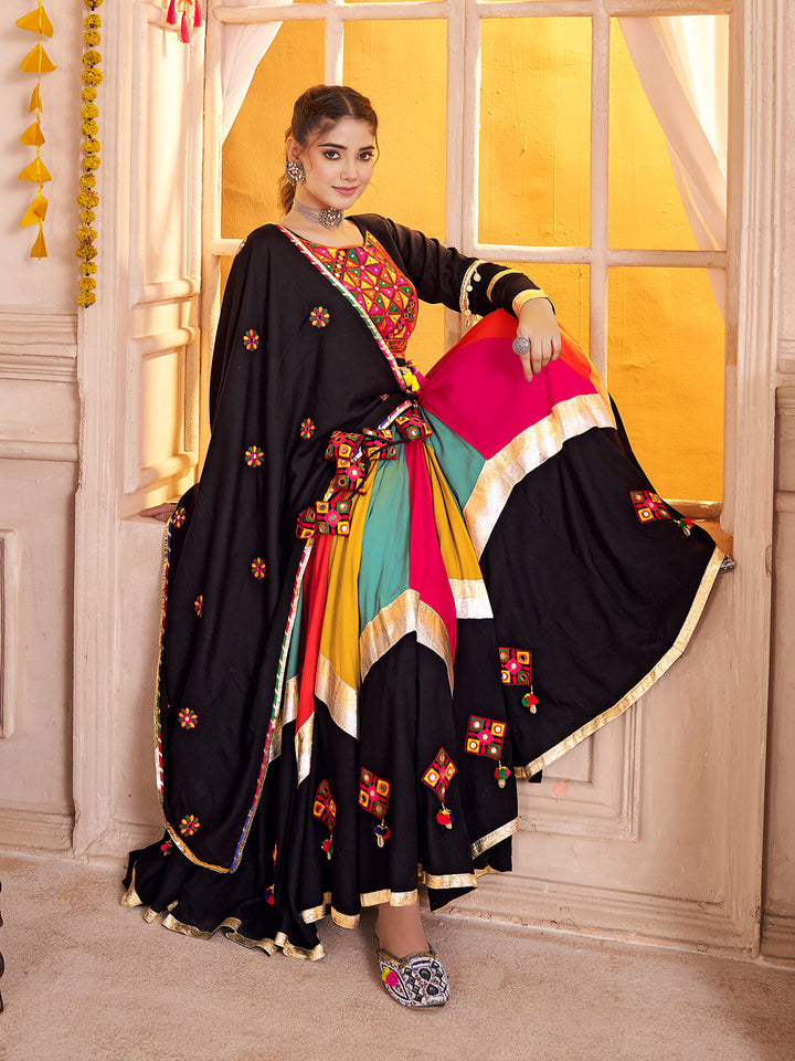 Stylish Black Lehenga Choli for Navratri – Thread & Mirror Work | Viscose Cotton