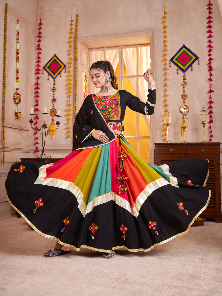 Stylish Black Lehenga Choli for Navratri – Thread & Mirror Work | Viscose Cotton