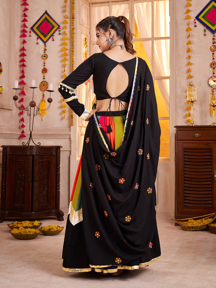 Stylish Black Lehenga Choli for Navratri – Thread & Mirror Work | Viscose Cotton
