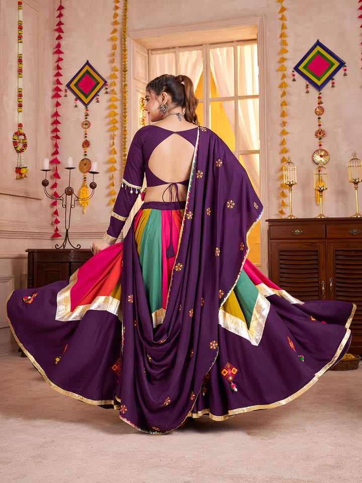 Purple Lehenga Choli for Navratri | Viscose Cotton Thread & Mirror Work | Festive Ethnic Wear