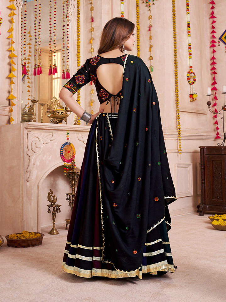 Multi-Color Viscose Cotton Navratri Lehenga Choli with Hand Mirror Work & Lambi Border | Festive Garba Outfit