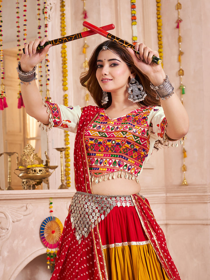 Multi-Color Navratri Lehenga Choli with Mirror & Kodi Work | Viscose Cotton Ghaghra Choli with Dupatta