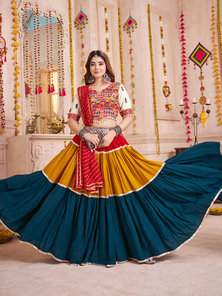 Multi-Color Navratri Lehenga Choli with Mirror & Kodi Work | Viscose Cotton Ghaghra Choli with Dupatta