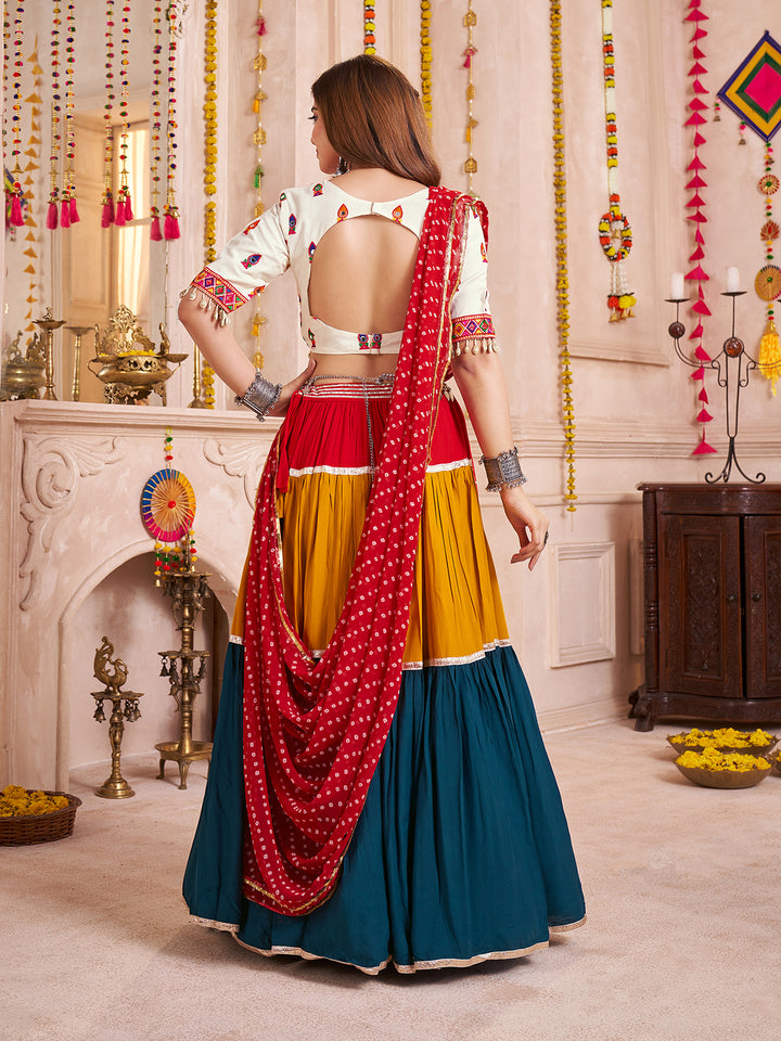 Multi-Color Navratri Lehenga Choli with Mirror & Kodi Work | Viscose Cotton Ghaghra Choli with Dupatta